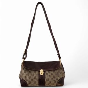 Vintage MARINO ORLANDI Italian Leather Shoulder Bag – Monogram Brown Purse